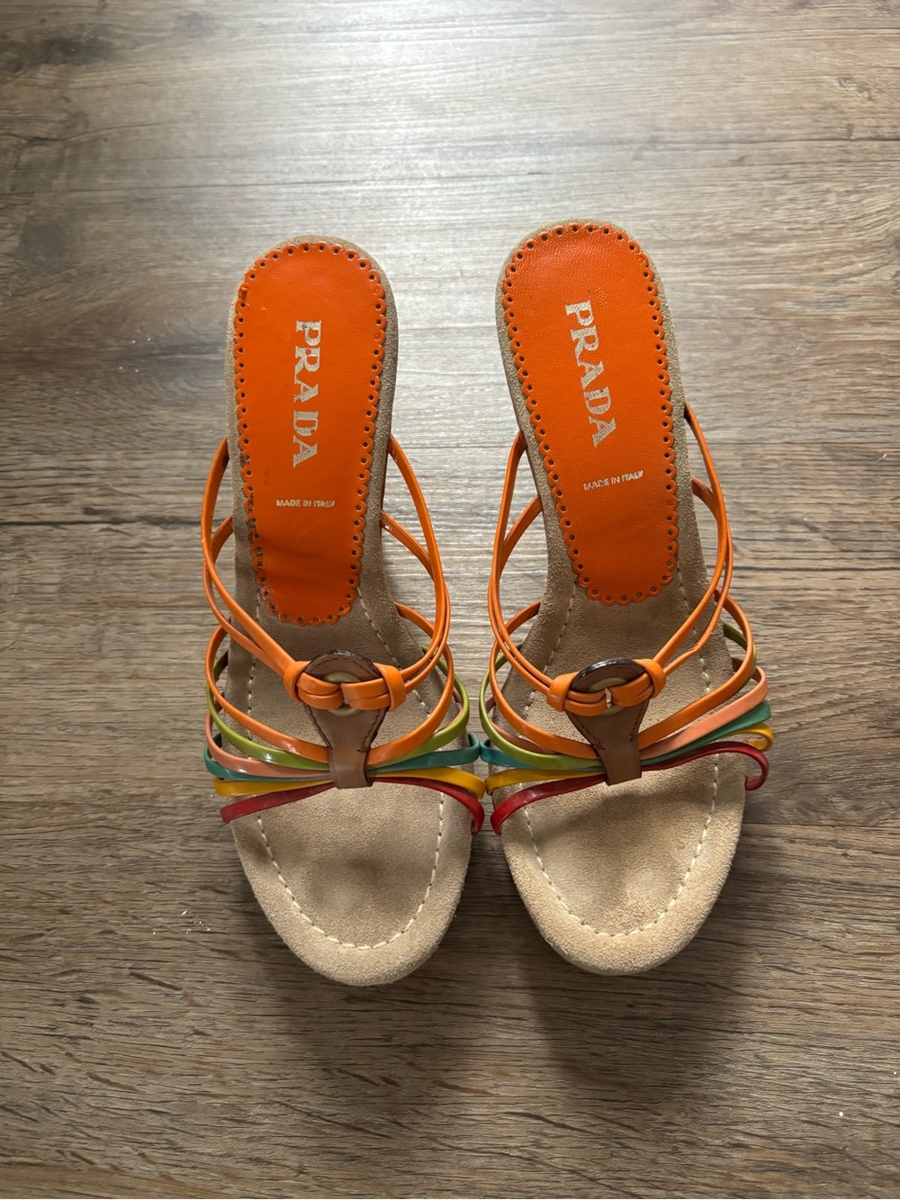 Prada Multicolor Strappy Sandal with Orange Insole - Picture 3 of 6